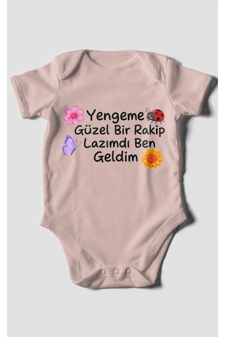 Morivokids Yengeme Güzel Bir Yazılı Kısa Kollu Bebek Body %100 Pamuk Pastel Pembe