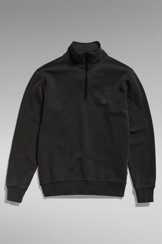 Nature The Brand 1/4 Fermuarlı Dik Yaka Sweatshirt Şardonlu 3 İplik Yaka Üzeri Şerit Detaylı Siyah