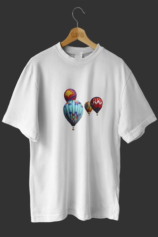 Noıssey -wed Uçan Balonlar Tasarım Baskılı Oversize T-shirt Tişört Beyaz