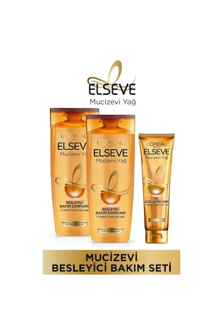 Elseve Mucizevi Yağ Besleyici Bakım Şampuanı 2 x 390 ML + Güzelleştirici Saç Kremi 150 ML