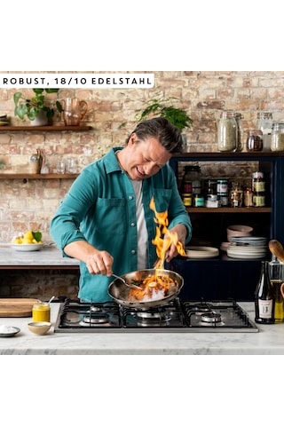 Jamie Oliver By Tefal Cook Akıllı Kızartma Tavası 28cm, Kaplamasız Paslanmaz Çelik, İndüksiyona Uygun, Thermo-fusion Taban, Geri Dönüştürülebilir, Perçinli Sap, Paslanmaz Çelik, E3110655 Siyah