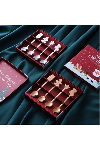 Aubyhe Noel Temalı 304 Paslanmaz Çelik Kahve Kaşığı, Ev/ofis/kafe Kullanıma Uygun, Hediye Paketli, Yıkama Makinesine Uygun, Ayna Parlaklığı Diğer