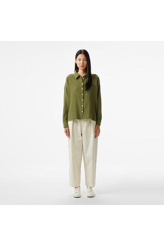 Nautica Kadın Yeşil Oversize Fit Gömlek Düz 55w072t Yeşil