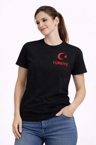 Wear Vexel Kadın Türkiye Ay Yıldız Baskılı Taraftar Forma T-shirt - Siyah Çok Renkli