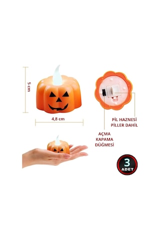 Halloween Bal Kabağı Led Mum, 5cm X 3 Adet