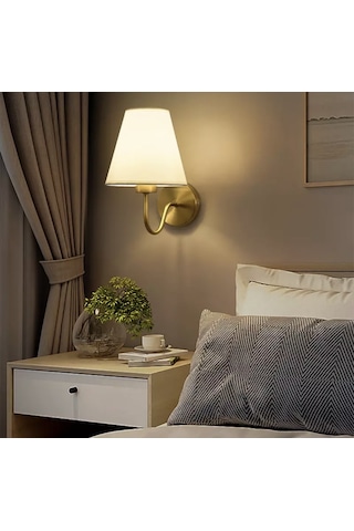 Burenze Modern Tasarım Duvar Aplik Gold Gövde Krem Abajur