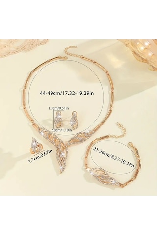 Yeni Collections, Trend Tam Takı Seti, Kolye, Küpe, Bileklik, Yüzük Altın Kaplama 18 Gp, Ahşap Gold