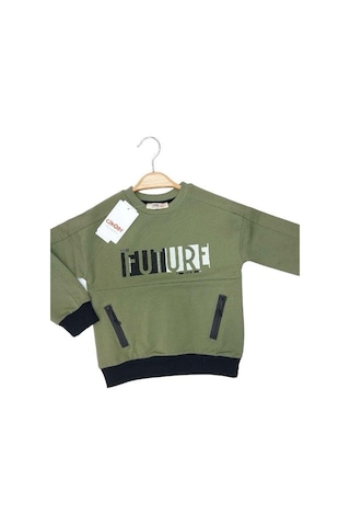 Çikoby Erkek Çocuk Future Baskılı Pamuklu Uzun Kollu Tshirt-13799-haki Haki