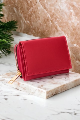 Mygeppetobag Kadın Fermuarlı Ve Çıtçıtlı Bozuk Para Bölmeli Şık Cüzdan Kırmızı Çok Renkli