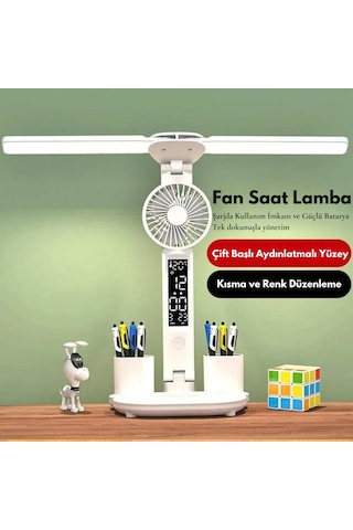 Techtic 6in1 Fanlı 2başlı Masa Lambası Saat Takvim Derece Kalemlk