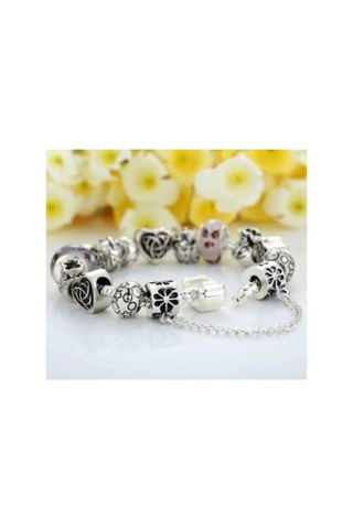 2019 Collection Charm Bileklik + Ahşap Kutu Gümüş Gümüş