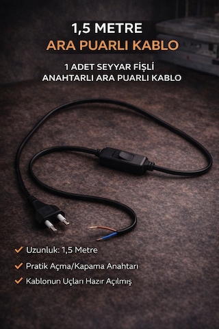 1 Adet Seyyar Fişli 1,5 Metre Arapuarlı Kablo