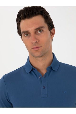 İndigo Slim Fit %100 Pamuk Polo Yaka T-shirt Mavi