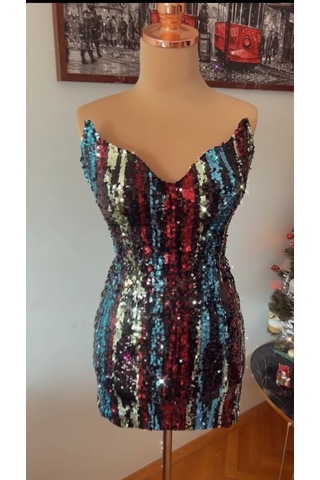 Chica Rosa Fashion Midnight Pullu Parti Elbisesi Çok Renkli
