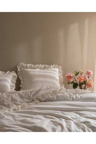 Madame Coco Obernai Tek Kişilik %100 Pamuk Fırfırlı Düz Yıkamalı Nevresim Takımı - Beyaz 8684427198278 Beyaz