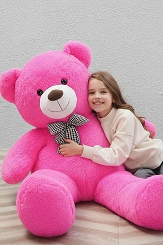 Papyonlu 180-190 Cm Dev Boy Sevimli Peluş Koca Ayı - Sevgiliye Eşe - Arkadaşa Özel Hediye Fuşya