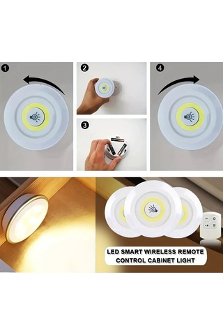 Uzaktan Kumandalı Yapışkanlı 3&amp Apos Lü Led Spot Lamba Çok Renkli