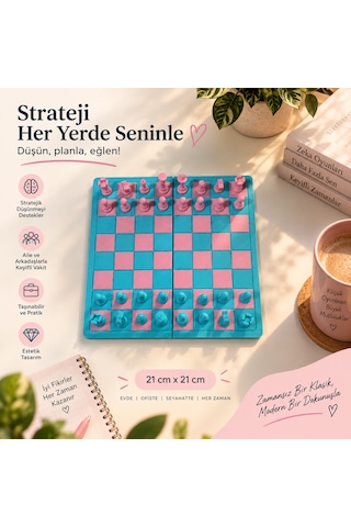 Katlanabilir Satranç Takımı 21x21 Cm Pembe Mavi Çocuk Ve Yetişkin Satranç Seti, Taşınabilir Strateji Oyunu