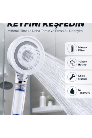 Şeffaf Filtre Hazneli Duş Başlığı Güçlü Akışlı Pratik Banyo Duşu Çok Renkli