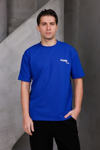 Erkek Baskılı Oversize Bisiklet Yaka 2 İki İplik Kompakt T-shirt Saks