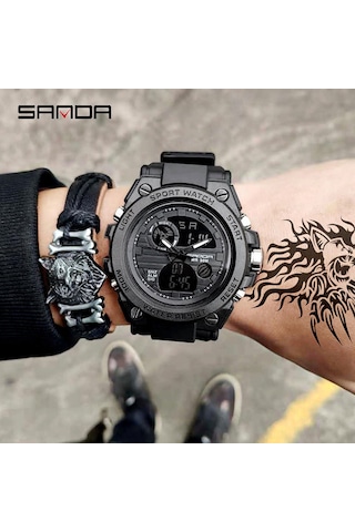 Sanda Sanda 739 Dış Mekan Spor Çift Ekran Hareketi Çoklu Kinetik Elektronik Saat Gelgit Erkek Su Geçirmez Parlak Erkek Saati Ordu Yeşili Çok Renkli