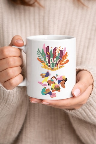 Book Club Tasarım Kupa Model 232 Kitap Severlere Özel Baskılı Seramik Kahve Kupası Çok Renkli