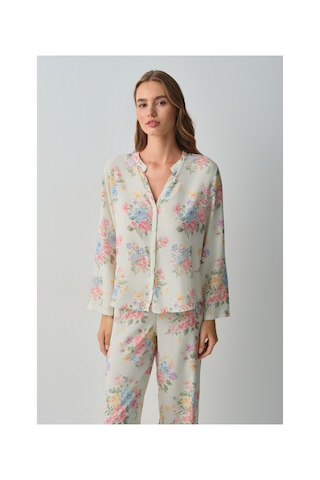 Suwen Fleur Gömlek Yaka Pijama Takımı Wsh10510027846 Çok Renkli