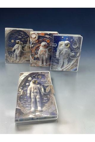 3d Görünümlü Astronot A7 Not Defteri , Çıt Çıtlı Cep Defteri - Beyaz
