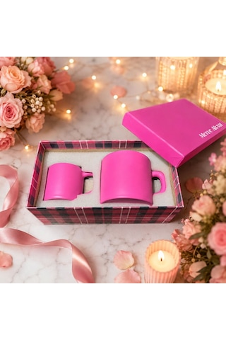 Bk Gift Kişiye Özel İsimli Kutulu Pembe Kutulu Türk Kahvesi Fincanı Ve Kupa Hediye Seti