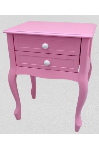 Komodin 90359model Klasik Kayın Aslan Ayak Parlak Pembe Lake Çift Çekmece El Yapım