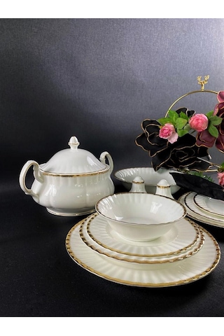 Monno English Bone Oro Gold 59 Parça 12 Kişilik Yemek Takımı