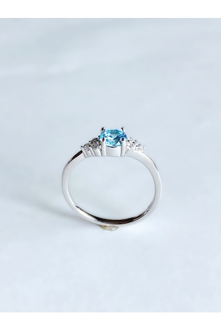 Gümüş Mavi Aqua Marin Tek Taş Tasarım Kadın Evlilik Yüzüğü