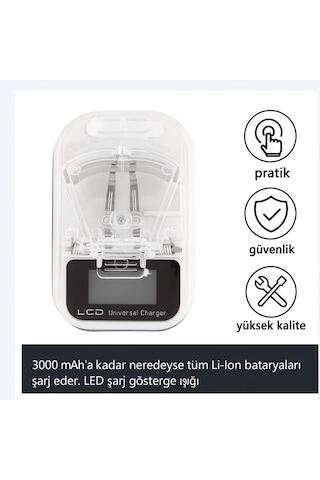Led Ekranlı Evrensel Li-ıon Batarya Şarj Cihazı + Usb Girişli