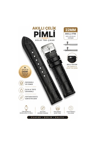 22mm Uyumlu Siyah Crocodil Desenli Deri Saat Kordonu Akıllı Pim 46mm Kasa Uyumlu Diğer