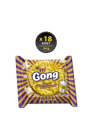 Eti Gong Bal ve Hardal Aroma Çeşnili Pirinç ve Mısır Patlağı 18 x 34 G