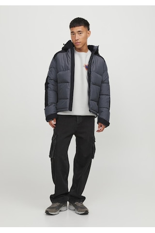 Jack & Jones Suya Dayanıklık Kapüşonlu Puffer Mont - Otis 12239001 Asphalt Bej