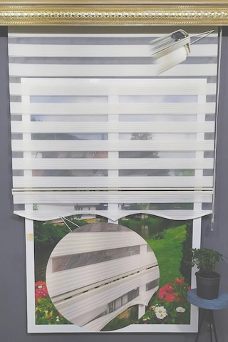 Krem Dar Plise Zebra Stor Perde Etek Dilimli
