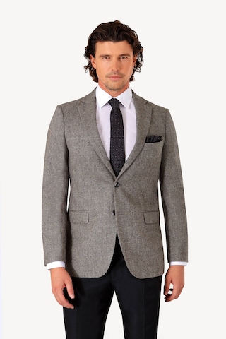 Erkek Gri Kışlık Yünlü Regular Fit Tek Ceket Gri