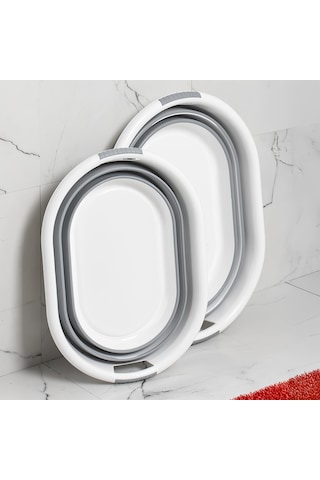 Porsima La-550 2 Li Katlanabilir Silikon Çamaşır Sepeti 40-26 Lt Beyaz - Gri