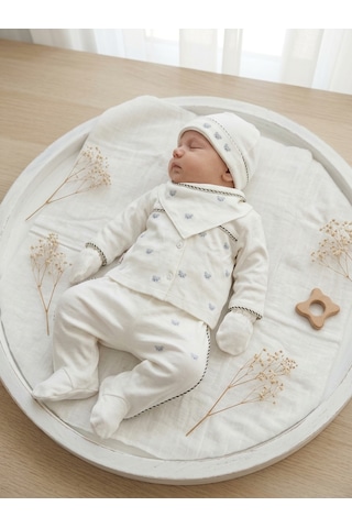 Gaye Bebe %100 Pamuk 10'lu Erkek Bebek Hastane Çıkışı Seti Beyaz