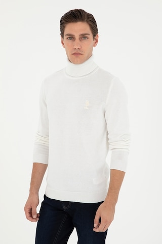 U.S. Polo Assn. Erkek Slim Fit Boğazlı Yaka Beyaz Basic Kazak 50288884-VR013