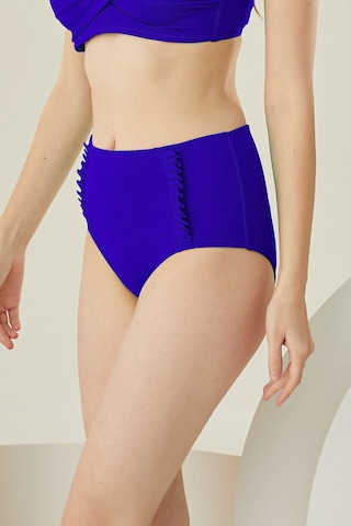 Loya Kadın Saks Mavi Yanları Fırfırlı Yüksel Bel Tek Alt Bikini Saks Mavi