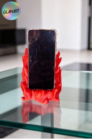 Hediyelik 3 Boyutlu Alevler Masa Üstü Telefon Tutucu Biblo Obje 3d Filamet Kırmızı 1 Adet