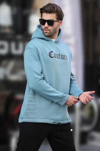 Madmext Mavi Kapüşonlu Baskılı Erkek Sweatshirt 7090 Mavi