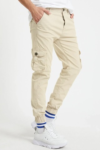 Erkek Kargo Jogger Pantolon Rahat Kesim Lastikli Paça Bej
