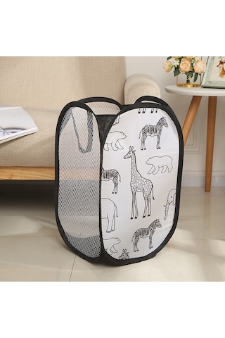 Kosona Uzun Boylu Organik Kumaş Zürafa Desenli Banyo Çamaşırı Sepeti - Geniş Kapasiteli Evcil Organizasyon Aleti