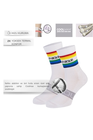 Allunique Coolmax Yarım Havlu Dikişsiz Renkli Çemberli Kolej Çorabı Çok Renkli