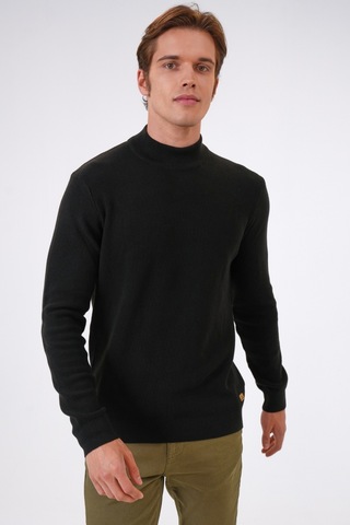 Siyah Regular Fit Pamuklu Yarım Balıkçı Yaka Triko Kazak-siyah Siyah