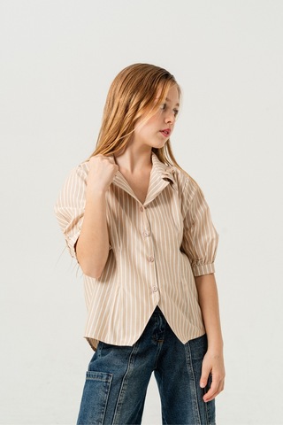 Kız Çocuk Beden Pileli Gömlek 3151 Bej