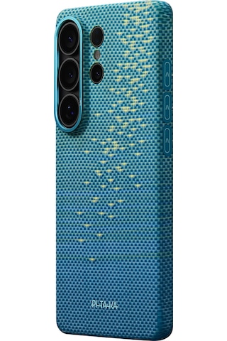 Galaxy S26 Ultra Kılıf M-safe Uyumlu Aramid Fiber Pitaka Edge Serisi Glints Of Gold Kapak Mavi